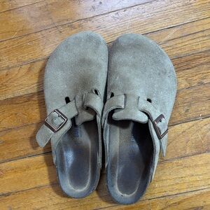 Birkenstock Boston Taupe Suede Clogs